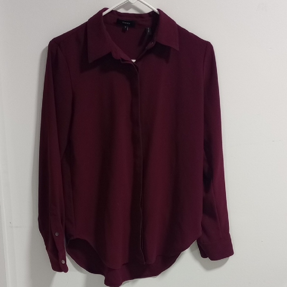 Theory Deep Burgundy Button Down Shirt